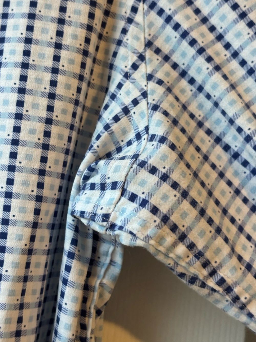 Large Tall Fit Buttercloth Blue White Checked Long Sleeve Button Up Shirt - Picture 6 of 13
